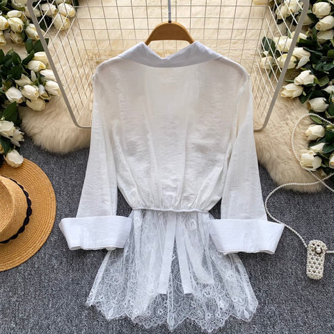 Korean Style Lace Patchwork Shirt