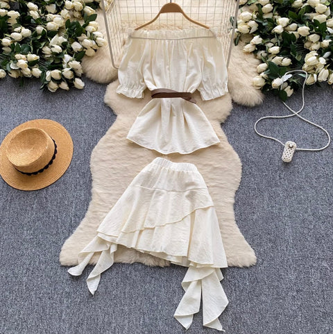 Off-shoulder Top & Cake Skirt 2Pcs