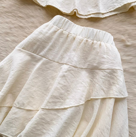 Off-shoulder Top & Cake Skirt 2Pcs