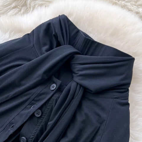 Faux Two-pieces Black Flared Trousers
