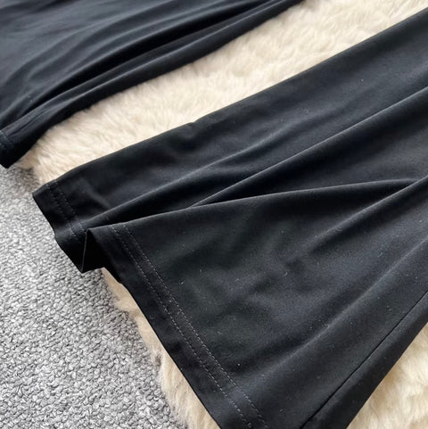 Faux Two-pieces Black Flared Trousers