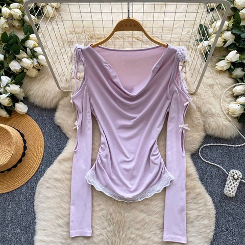 Draped Neckline Simple Design Shirt