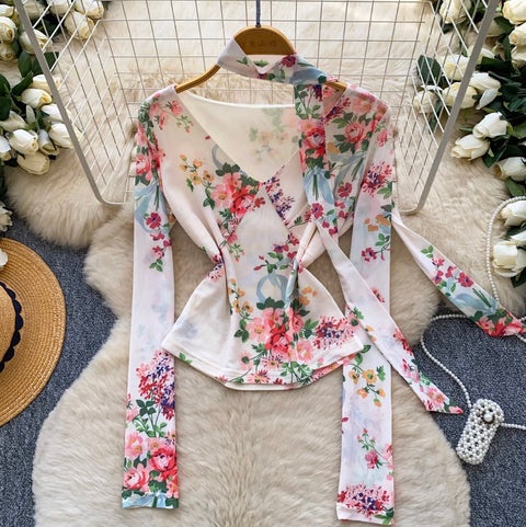 French Style V-neck Floral Top