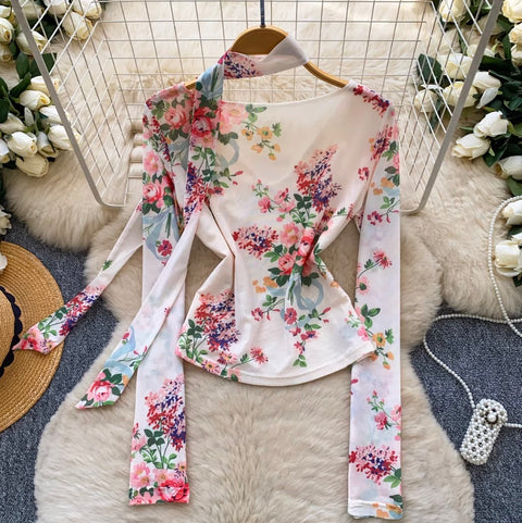 French Style V-neck Floral Top
