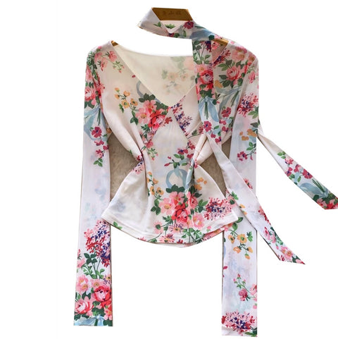 French Style V-neck Floral Top