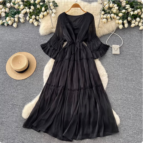 Sweetie Flared Sleeve Ruffled Dress