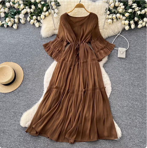 Sweetie Flared Sleeve Ruffled Dress