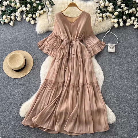 Sweetie Flared Sleeve Ruffled Dress