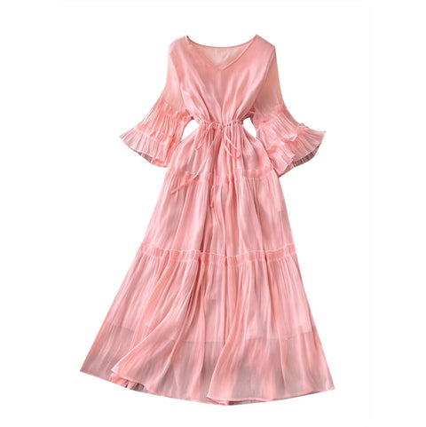 Sweetie Flared Sleeve Ruffled Dress