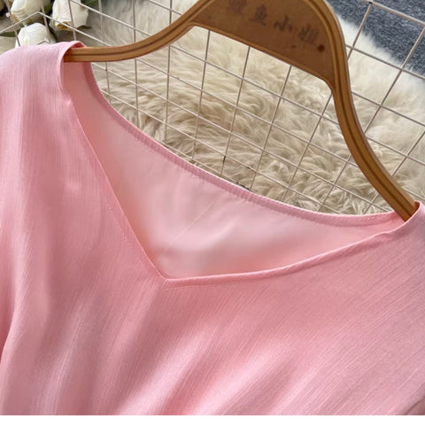 Sweetie Flared Sleeve Ruffled Dress