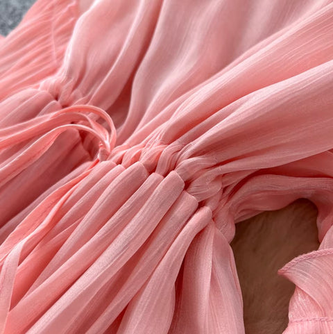 Sweetie Flared Sleeve Ruffled Dress