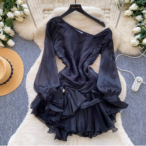Slant Neckline Bow Embellished Dress