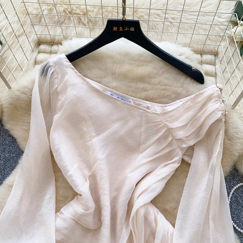 Slant Neckline Bow Embellished Dress