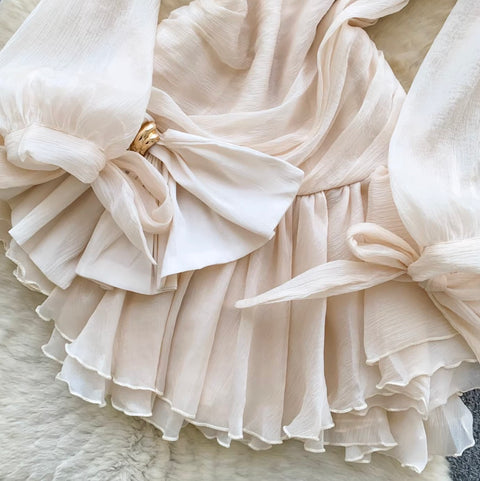 Slant Neckline Bow Embellished Dress