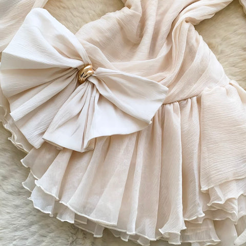 Slant Neckline Bow Embellished Dress