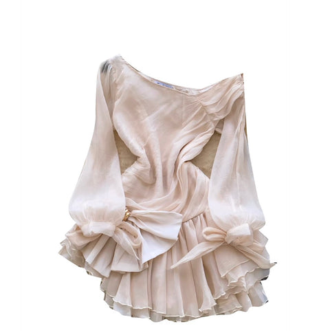 Slant Neckline Bow Embellished Dress