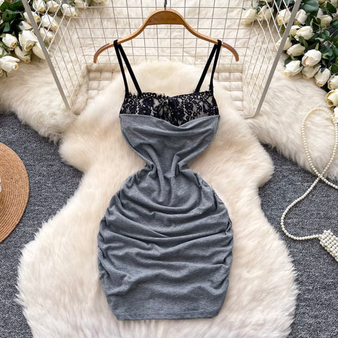 Lace Patchwork Hip-wrapping Slip Dress