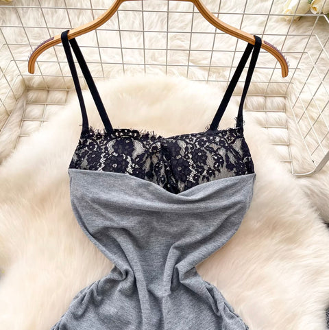 Lace Patchwork Hip-wrapping Slip Dress