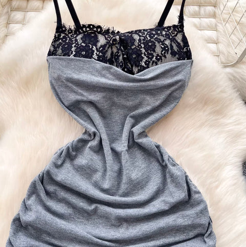 Lace Patchwork Hip-wrapping Slip Dress