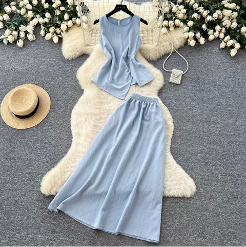 Casual Vest & Skirt Simple Design 2Pcs