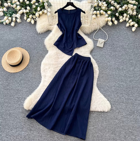 Casual Vest & Skirt Simple Design 2Pcs