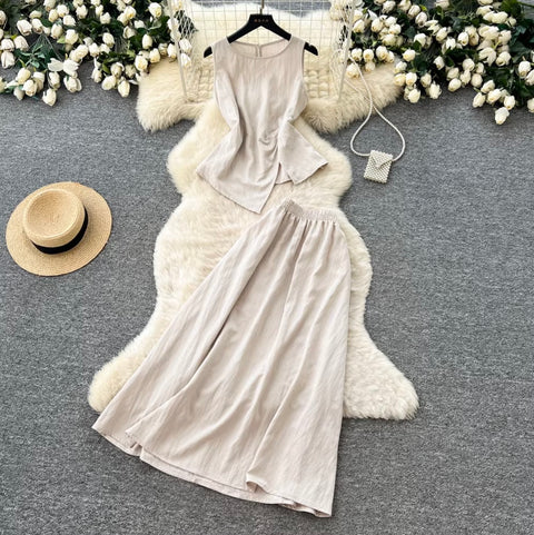 Casual Vest & Skirt Simple Design 2Pcs