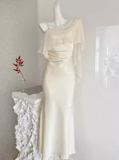 High-end Ruffled Satin Slip Dress