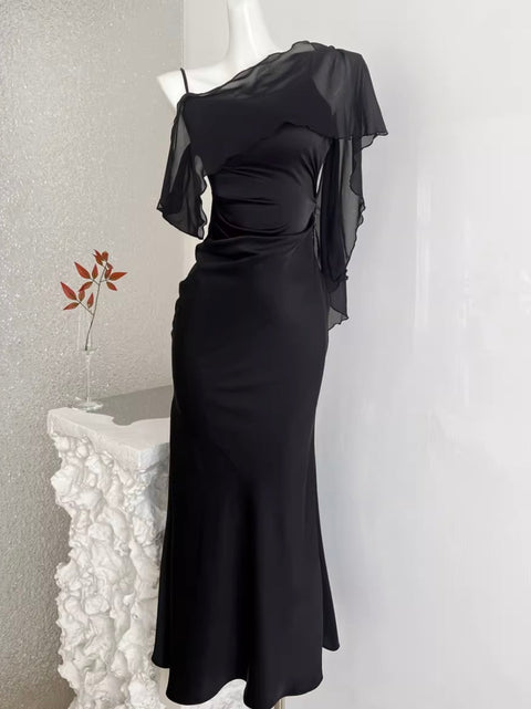 High-end Ruffled Satin Slip Dress