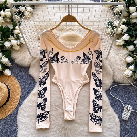 Sexy Butterfly Print V-neck Jumpsuit