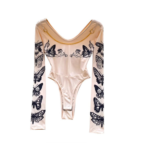Sexy Butterfly Print V-neck Jumpsuit