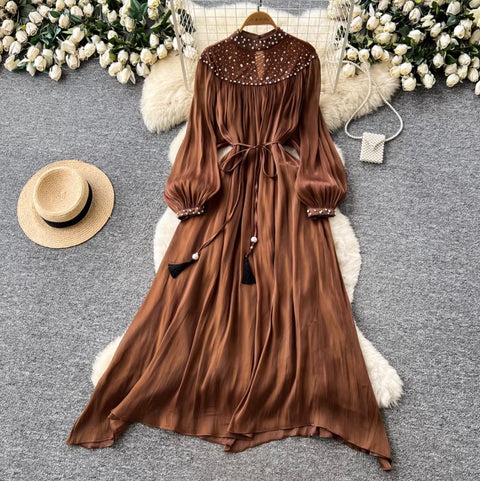 Rhinestone Studded Pleated Dress