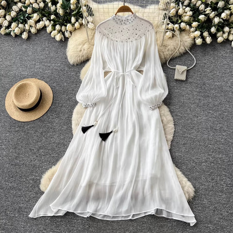 Rhinestone Studded Pleated Dress
