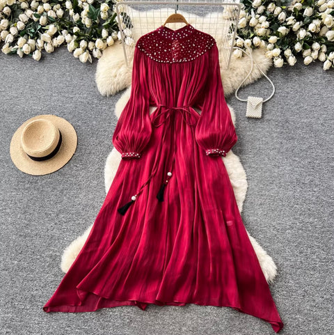 Rhinestone Studded Pleated Dress