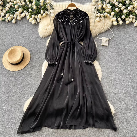 Rhinestone Studded Pleated Dress
