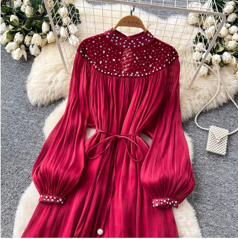 Rhinestone Studded Pleated Dress