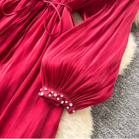 Rhinestone Studded Pleated Dress