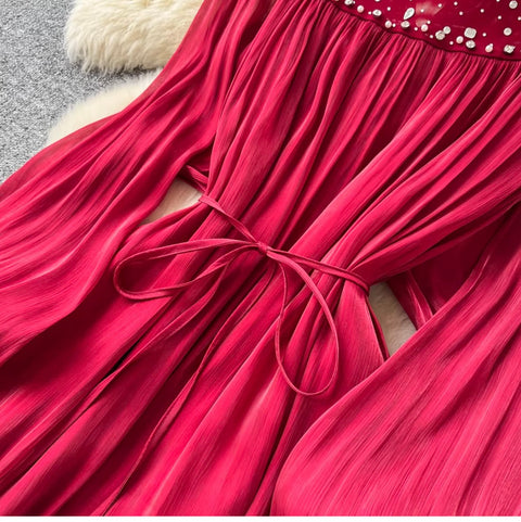 Rhinestone Studded Pleated Dress