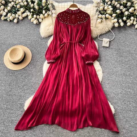Rhinestone Studded Pleated Dress
