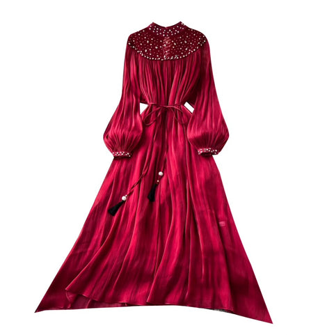 Rhinestone Studded Pleated Dress