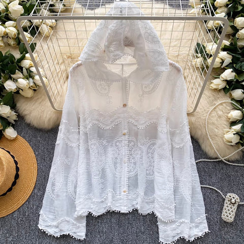 Embroidered Hooded Lace Shirt