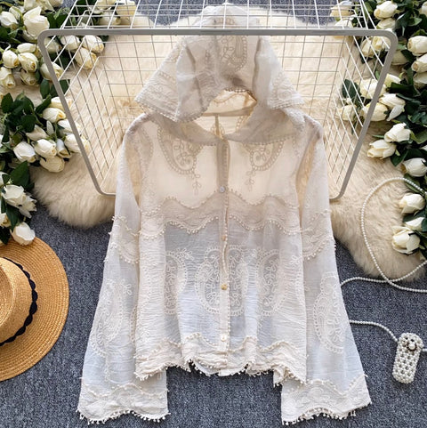 Embroidered Hooded Lace Shirt
