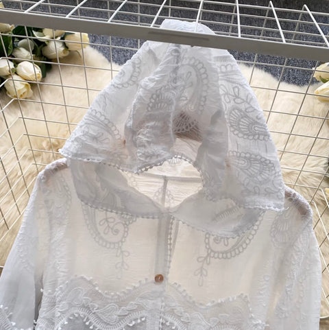 Embroidered Hooded Lace Shirt