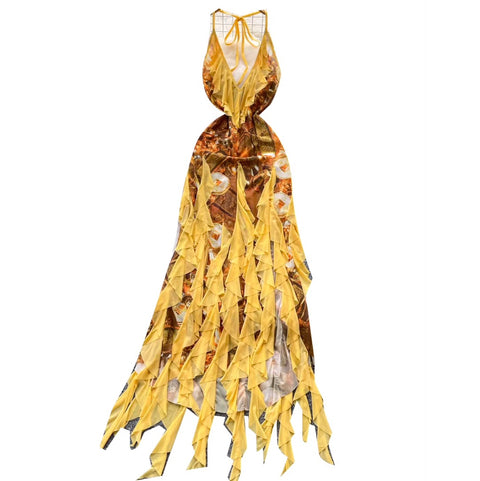 Print Backless Fringed Halter Dress