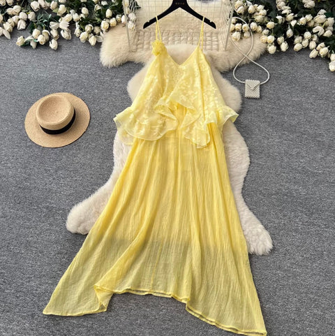 Fairy Yellow Ruffled Slip Dress