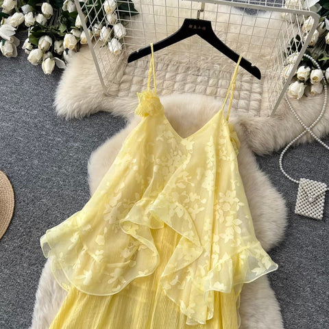 Fairy Yellow Ruffled Slip Dress