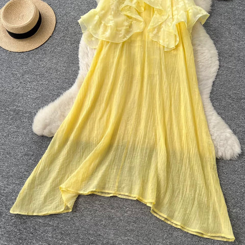Fairy Yellow Ruffled Slip Dress