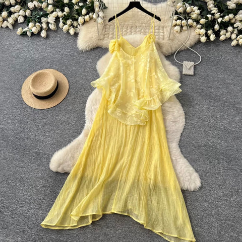Fairy Yellow Ruffled Slip Dress