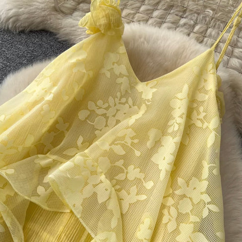 Fairy Yellow Ruffled Slip Dress