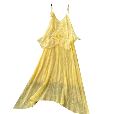 Fairy Yellow Ruffled Slip Dress
