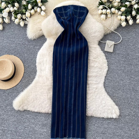 Off-shoulder Denim Bustier Dress